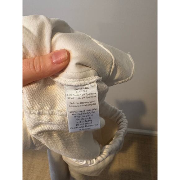 ATM Women's White Pants Elastic Tie Waist Cropped Raw Hem Pockets Cotton‎ Small - Picture 2 of 5